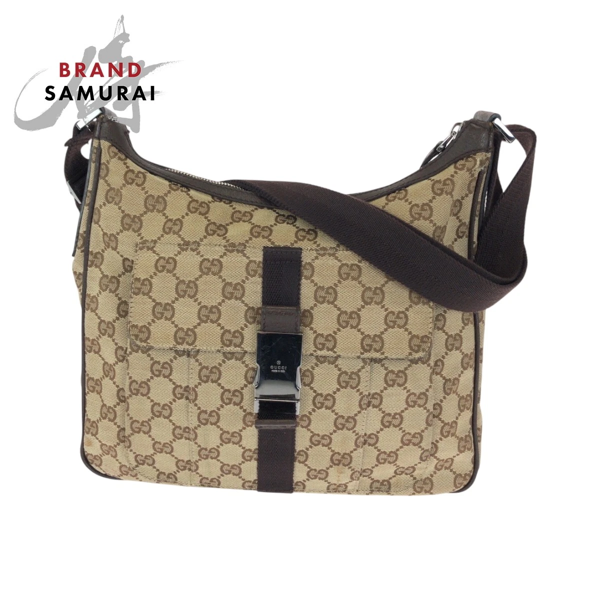 Sac à bandoulière GUCCI beige marron métal argenté garnitures toile GG 131211 diagonale