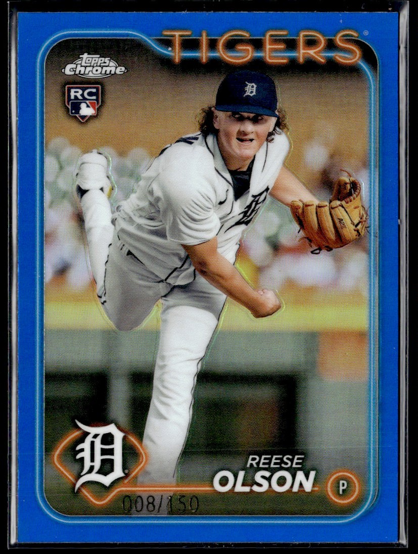 2024 Topps Chrome #40 Reese Olson Blue Refractor #'d/150 Rookie Detroit Tigers