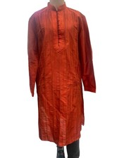 Manyavar Men's Kurta Orange Rust with Subtle Gold Stitching Size L40 SKU 1387