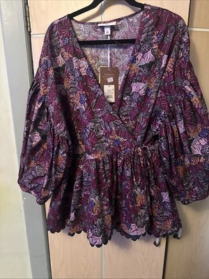 Kika Vargas x Target Purple Coral Reef Scallop Edge Wrap Top SIze 2x Designer