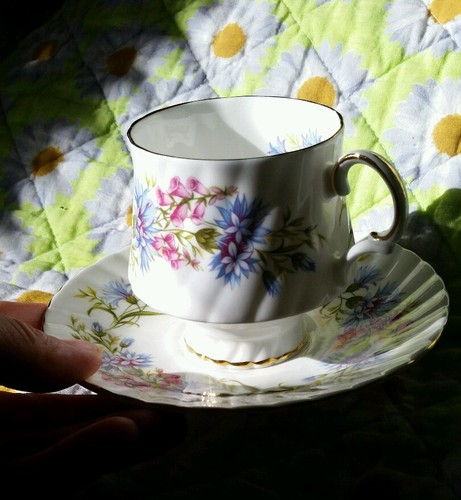 Vintage Elizabeth  Fine Bone China Cup & Saucer wild flowers unusual English 