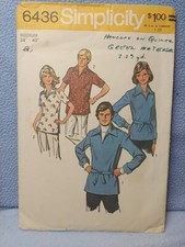Simplicity 6436 Sewing Pattern Men's  Misses' Pullover Shirt Medium Cut 1974