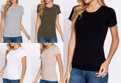 #ad #ad Slim Fit Crew Neck Short Sleeve Basic Top Soft Stretch Cotton Fitted T Shirt Tee $9.50