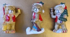 CHRISTMAS CERAMIC TEDDY BEARS Lot of 3 Each is 3" Tall, Hand Painted