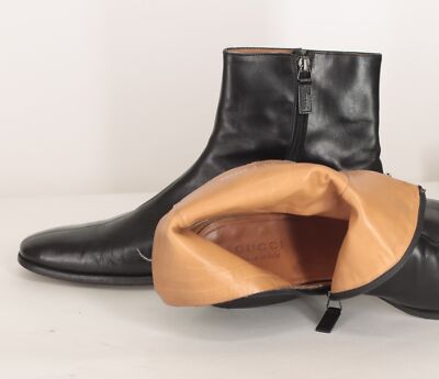 GUCCI Tom Ford Black Leather Zip Up Horse bit Chelsea Ankle Boots