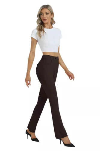 Women Bussiness Slacks Pant Soft Comfy Elastic Casual Stretch Bootcut Trousers - Picture 61 of 66