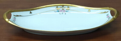 1912-1918 Pickard China PINK ROSES Gold Trim Scroll Maple Leaf Oval CELERY DISH