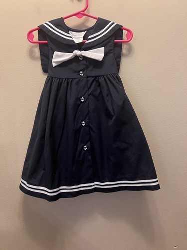 Sophie Rose Sailor Dress 2T Navy Blue with white trim & nautical buttons