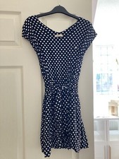 madame butterfly pin up style chic polka dot navy dress medium