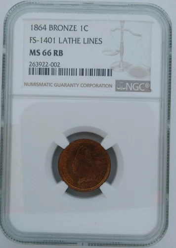 1864 1c MS66 RB  (Bronze) Indian Cent NGC S-11 Snow-11 FS-1401 Lathe Lines