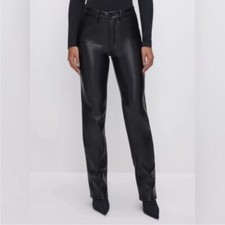 NWOT GOOD AMERICAN GOOD ICON FAUX LEATHER straight leg PANTS 6/28 black 2624