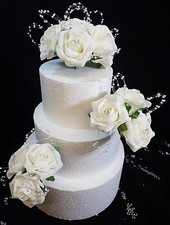 Cake Topper / Set Wedding Anniversary Birthday Ivory Cream Roses Pearl Dimantes
