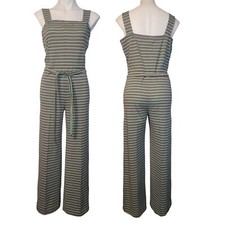 VTG 70s JUMPSUIT Disco Bell Bottom polyester sleeveless Fits Medium Colorful
