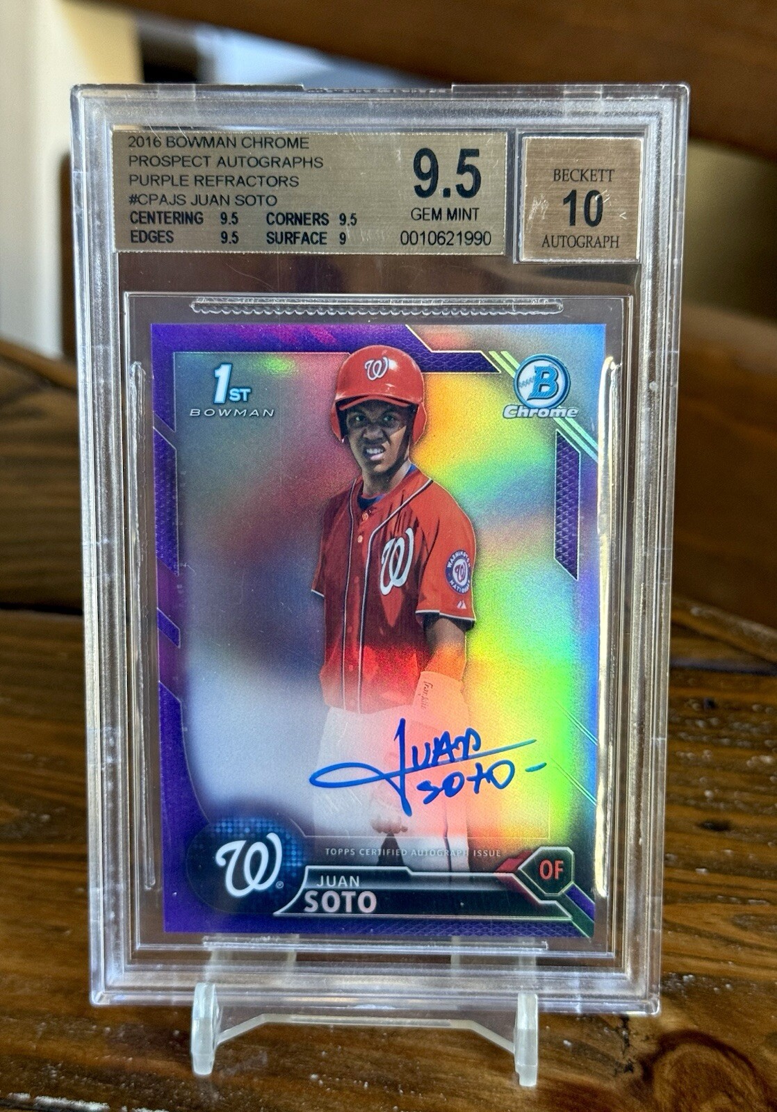 2016 Juan Soto RC 1st Bowman Chrome Purple Refractor /250 BGS 9.5/10 Auto Rookie