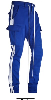 AMIRI STACK TRACK SKINNY-FIT STRETCH-COTTON CARGO TROUSERS IN RBW BLUE Size 32