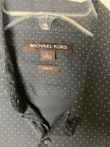 MICHAEL KORS Mens SLIM FIT LARGE Black Dot Long Sleeve Cotton Stretch Shirt - Picture 4 of 7