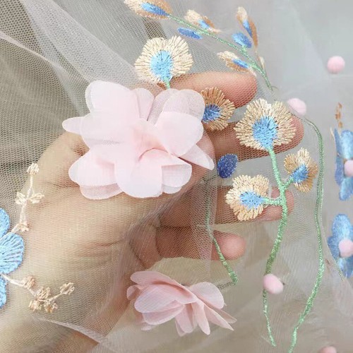 Embroidery Lace Fabric Floral Mesh Tulle Dress Skirt DIY Curtain Craft 1 Yard - Picture 5 of 28