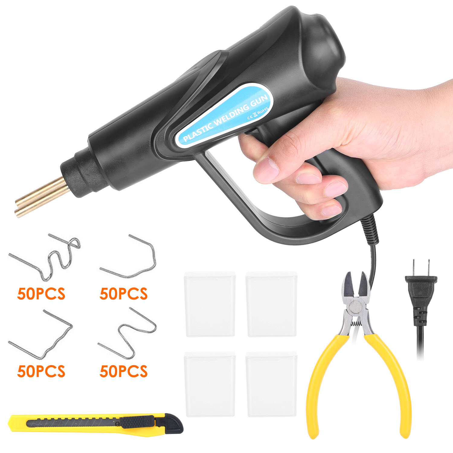Hot Stapler Gun for Car Bumper and Fender Plastic Repair with 200 Staples Kit-image