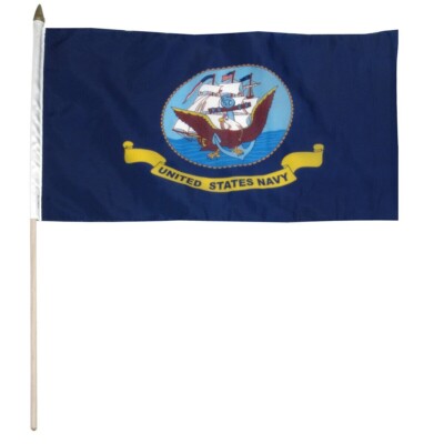 US NAVY SHIP Flags 12x18in Stick Flag USN NAVY WOODEN STAFF 100D