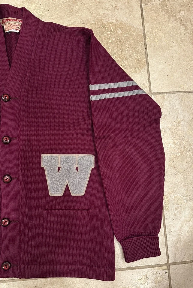 Washington State Cougars 40/50s Lettermans Varsity Lasley Knitting Wool Cardigan - Image 2 of 4
