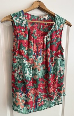 Talbots Colorful Watercolor Abstract Floral Pink Green Sleeveless Blouse Top 1X