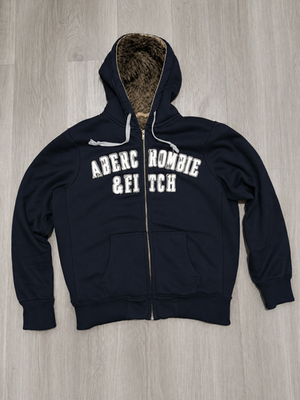 y2k❤️ 00s Abercrombie & Fitch ファー ジップパーカー Y2k Abercrombie & Fitch Navy Blue Faux Fur Zip Hoodie Grunge Wolf