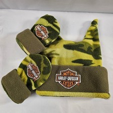 Harley Davidson Infant Camo Fleece Hat and Mittens Set Born to Ride