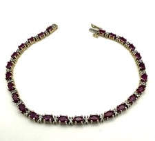 9ct Gold Ruby Diamond Bracelet 9K Gold Ladies Real Diamond Tennis Bracelet