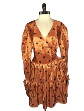 NEW ASOS CURVE Size 14W Wrap Dress Copper Black Polka Dots Long Sleeve Tiered