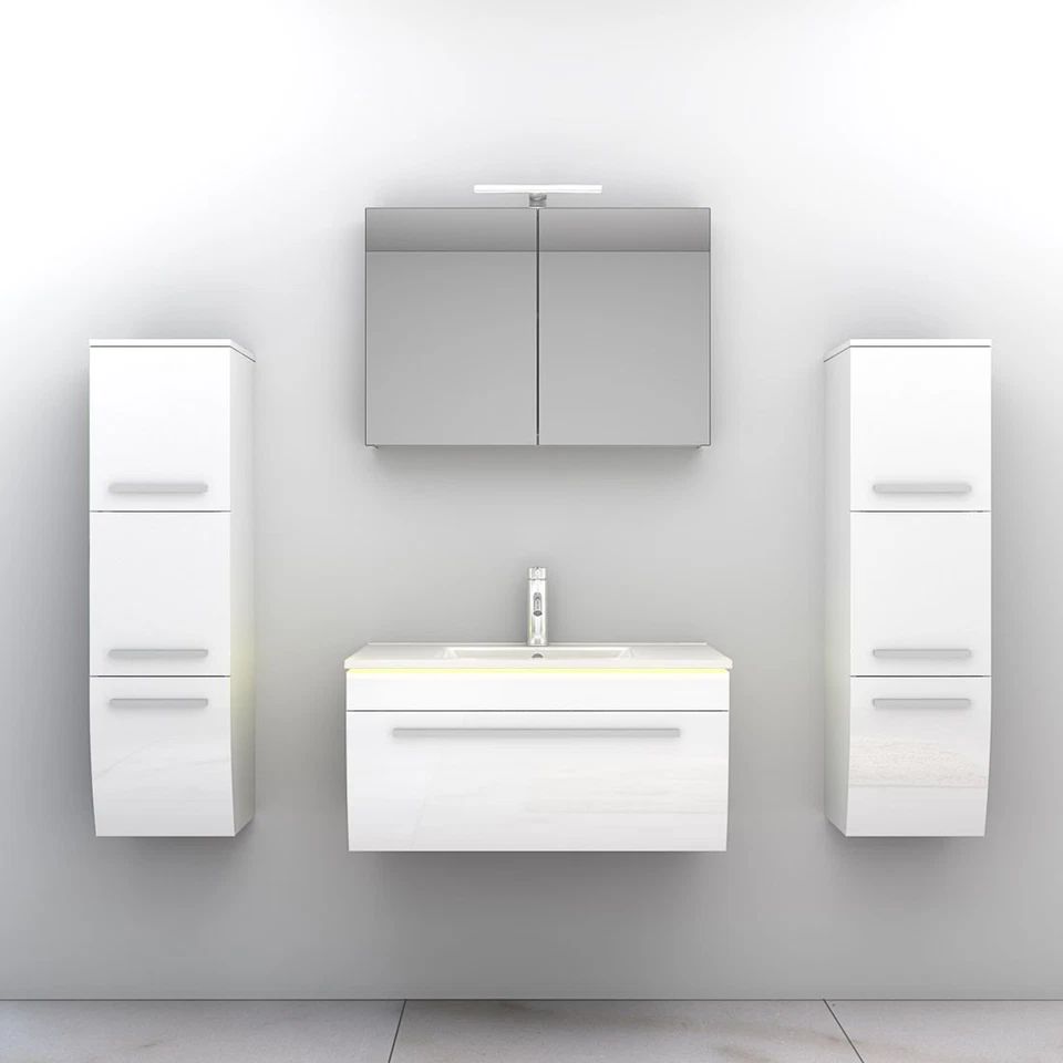 Badmöbel Set Gently 3 V3 Weiß Badezimmermöbel Badspiegel Waschtisch 80 cm - Bild 3 von 4