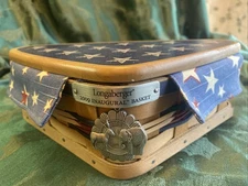 Longaberger 2009 Inaugural Flag Basket Liner Protector TieOn Lid Elephant Donkey