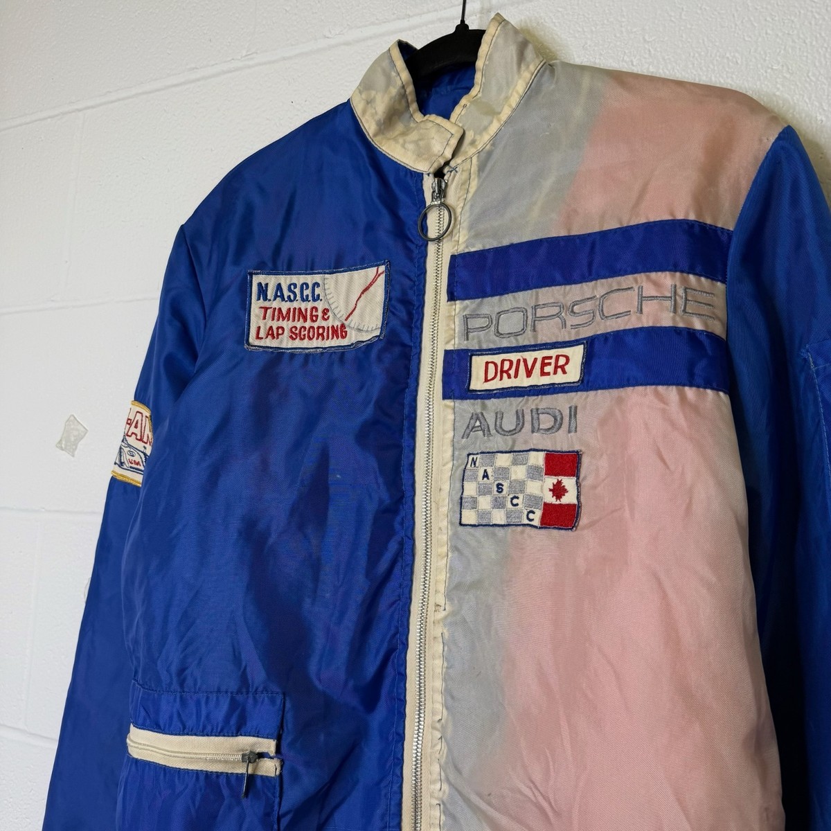 Vintage 70s 80s Porsche Racing DRIVER Jacket Audi Can-Am Blue Sz S 