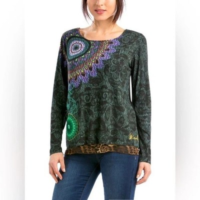 Desigual YES Womens Long Sleeve Shirt Jumper Mandala Leo Print Size S