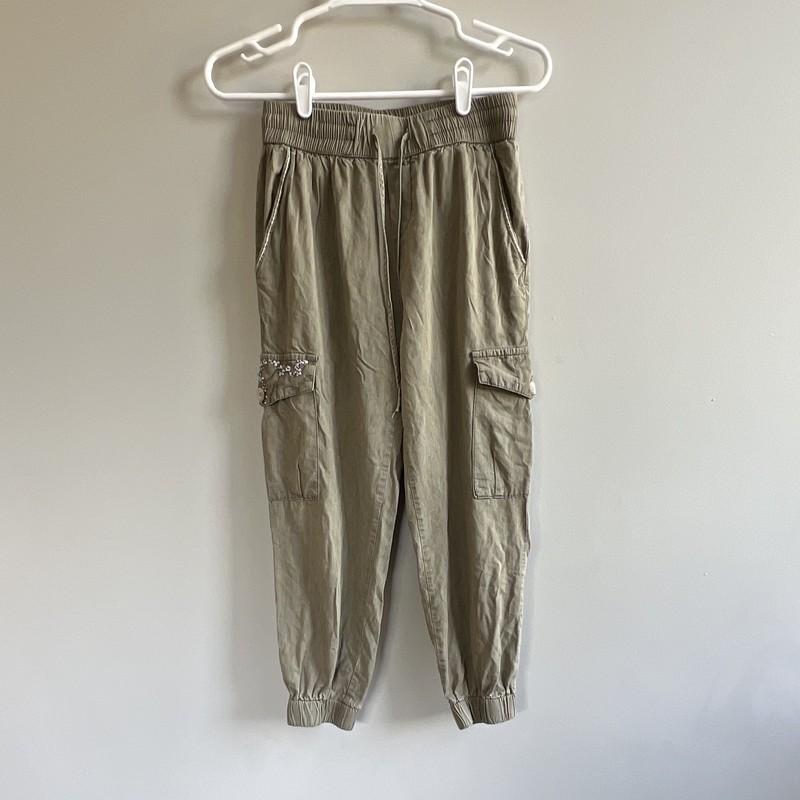 Olive Green Capri Jogger Cargo Pants w/ Hand Embroidered Details