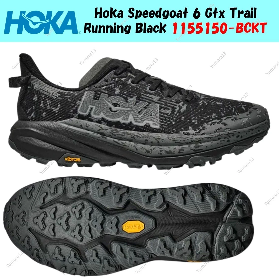 Hoka Speedgoat 6 Gtx Trail Running Black 1155150-BCKT Men's Size