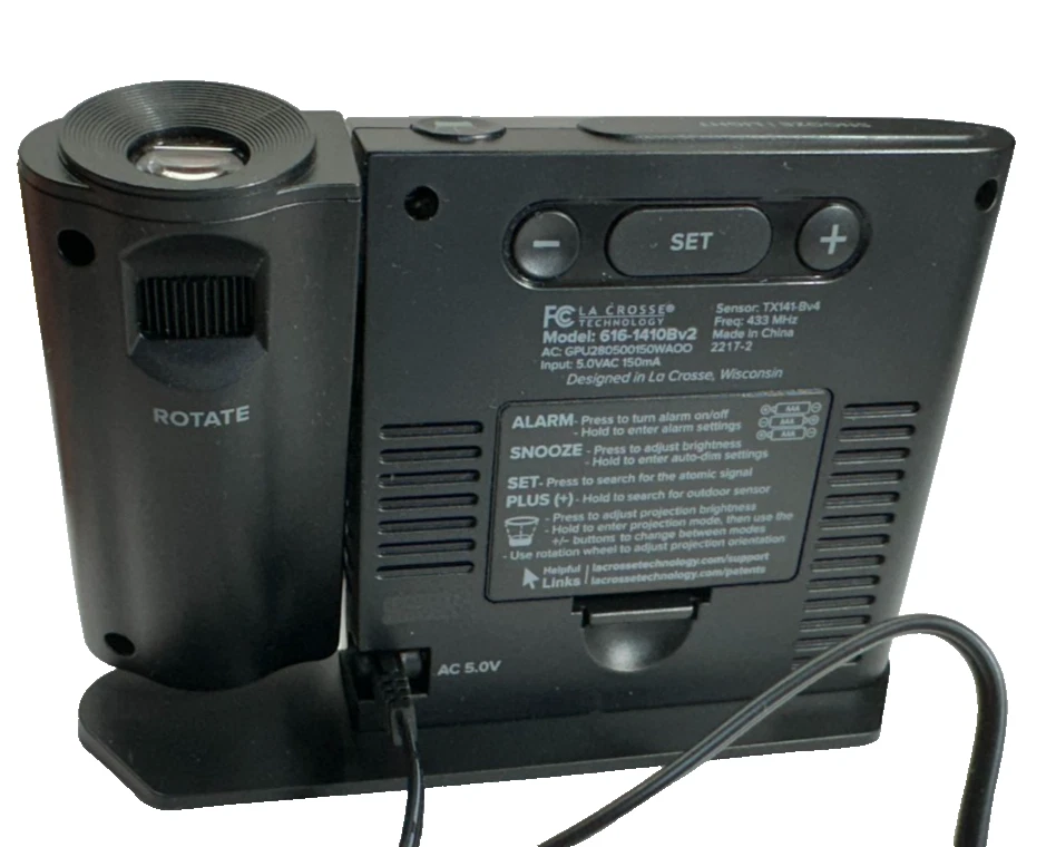 La Crosse Technology 616-1410Bv2-INT BLACK Projection Alarm Clock w/TEMP - Image 4 of 4