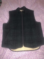 LL Bean Vest Men?s Medium Green Tartan Plaid Wool Blend Sherpa Lined Outdoor