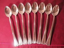 Set Of 8 Iced Teaspoons Reed  Barton BROOKSHIRE Glossy Stainless 7 3/4"