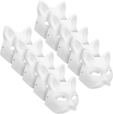 10PCS Cat Masks Therian Mask White Blank Animal Mask Base Halloween Costume Masq