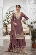 New Presenting Heavy Silk Purple Top Palazzo With Dupatta For Wedding Wear