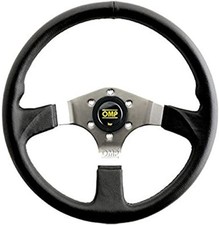 Omp Asso Flat Steering Wheel W 3 Steel Spokes 350mm - Large Leather Black