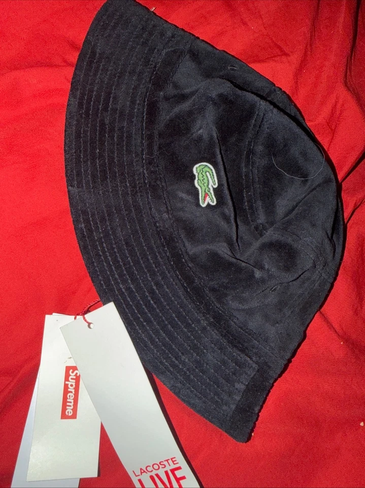 Supreme x Lacoste Velour Crusher Black Bucket Hat - Image 2 of 3