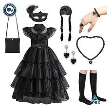 Girls Halloween Costume Dress 7-8 Years Cosplay Polyester Belt Wig Mask Socks
