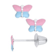 Sterling Silver Pink and Blue Butterfly Baby Studs