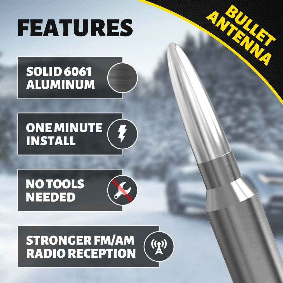 Chrome BULLET ANTENNA CAL 50 for CHEVROLET SILVERADO SIERRA 1500/2500/3500/GMC - Imagem 4 de 4