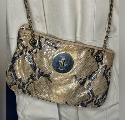 DKNY Snakeskin Gold and Black Snake Print Chain Print Shoulder Bag