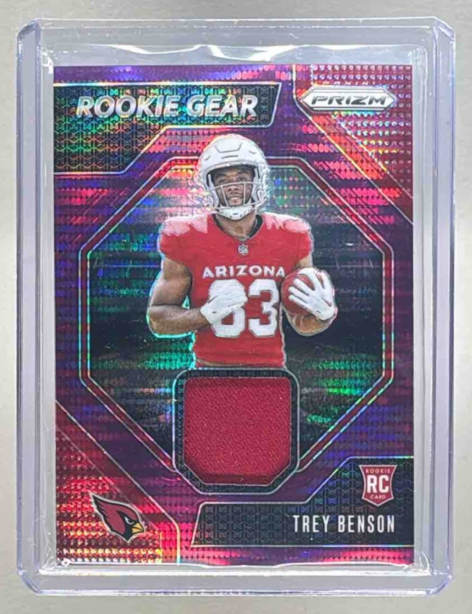 Trey Benson 2024 Panini Prizm #RG-TBN Purple Pulsar Rookie Gear Rookie Patch RC