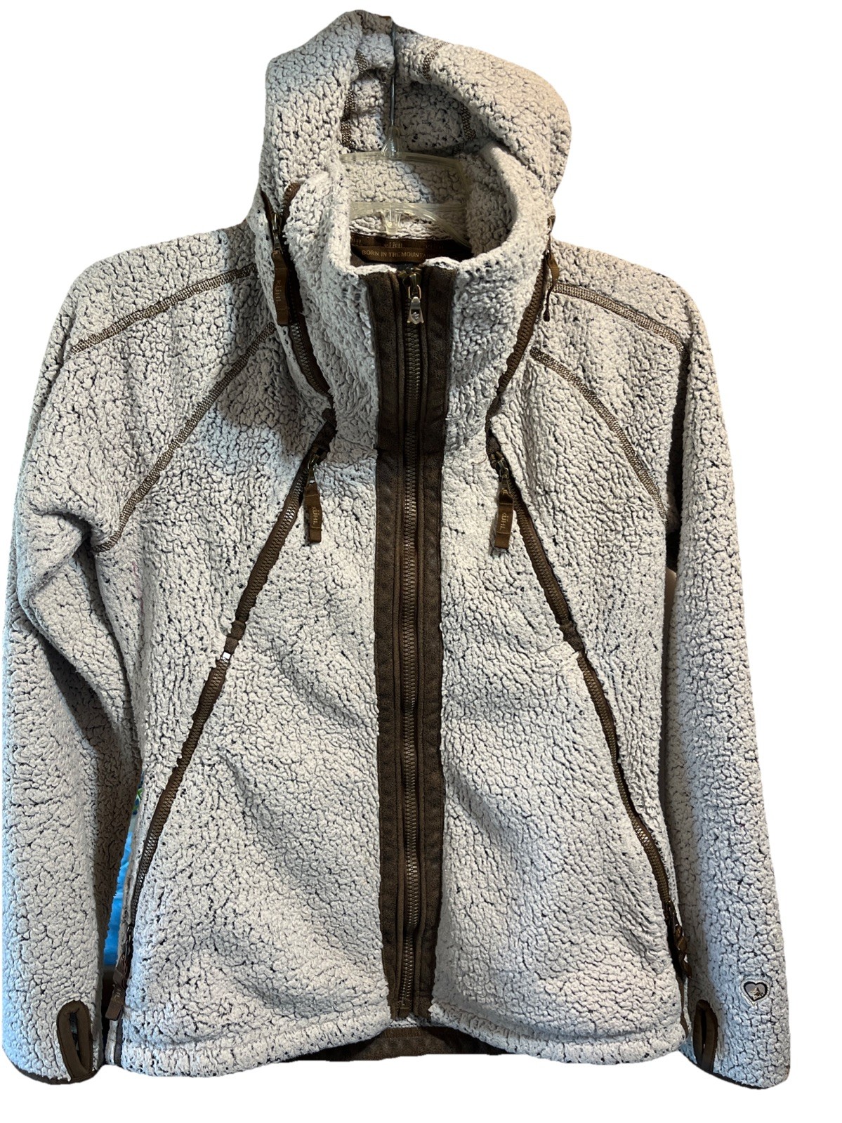 Kuhl Flight Jacket Womens Small Beige Brown Fleece Full Zip Pockets Hooded