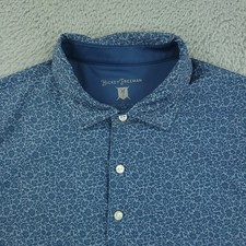Hickey Freeman Polo Shirt Mens Large Blue Floral Print Stretch Performance Golf