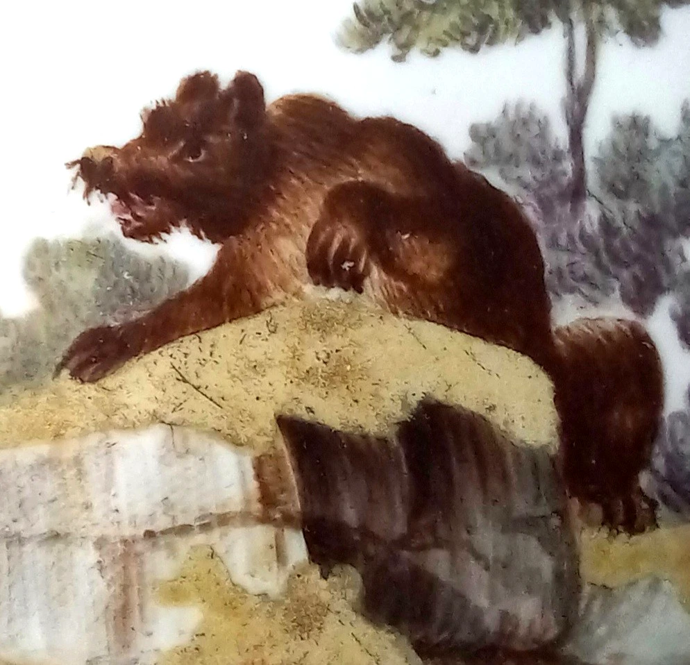 Höchst Porzellan Teller,Schale 18.Jhd ,Bär in Landschaft m.Insekten, 12,5 cm